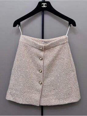 🚩steal Miu Miu Sparkle Tweed A-Line Mini Skirt in Light Beige